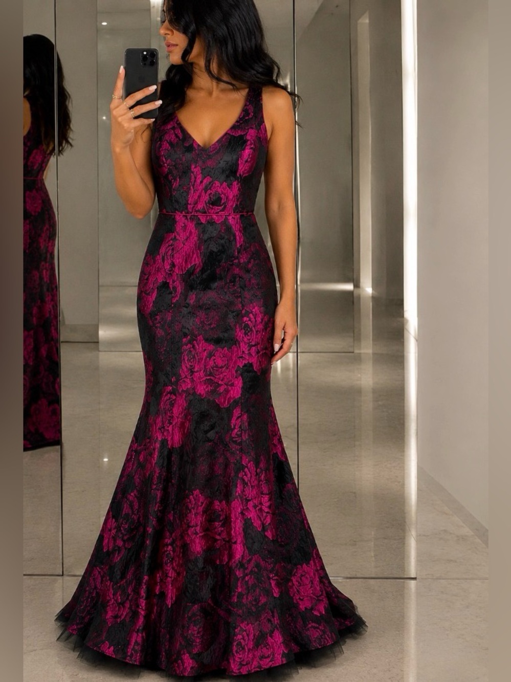 Black Floral Evening Gown Dress